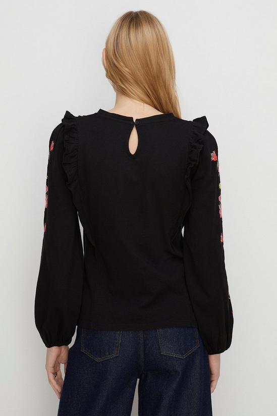 Oasis Jersey Crepe Embroidered Ruffle Detail Top 3