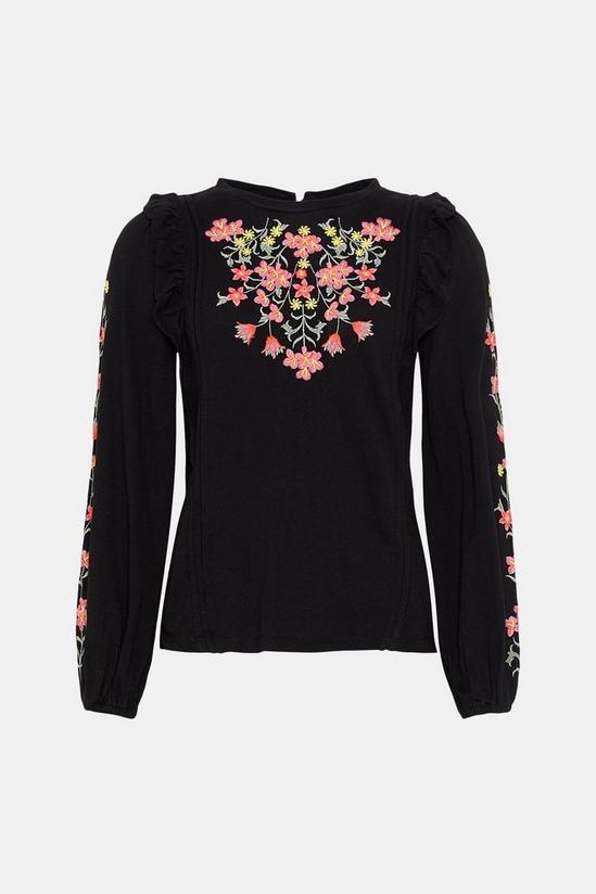 Oasis Jersey Crepe Embroidered Ruffle Detail Top 4