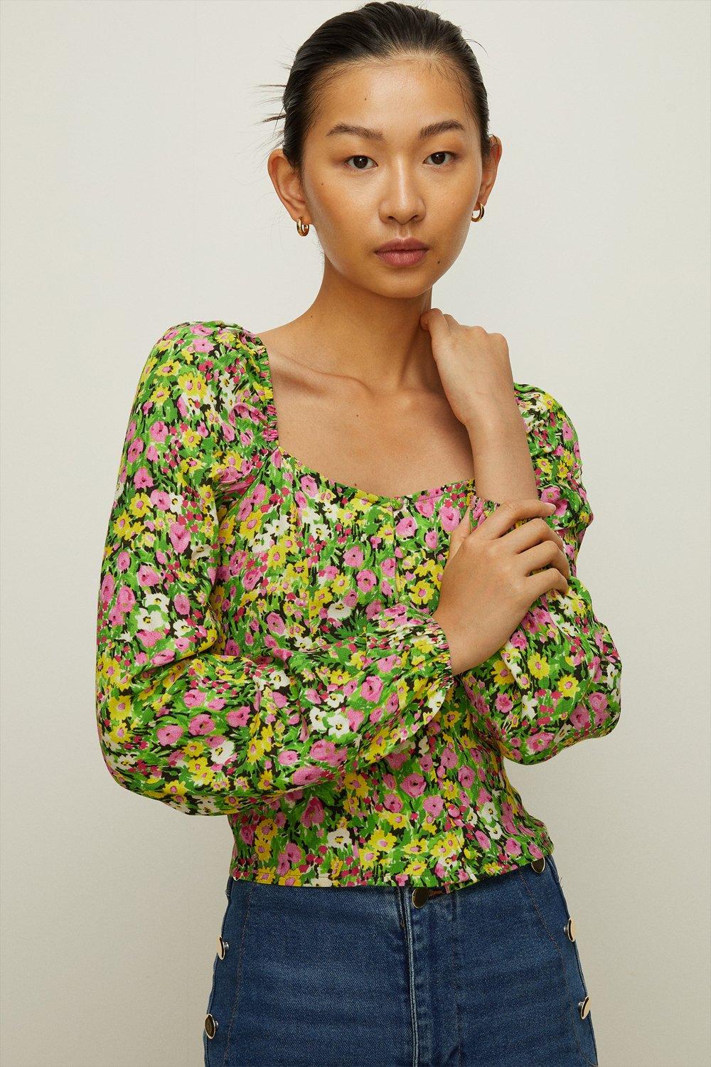 Tops | Ditsy Floral Button Front Top | Oasis