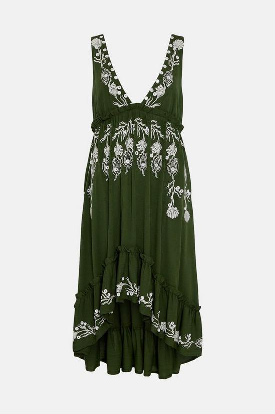 Oasis Mirrored Embroidered Plunge Dip Hem Dress 4