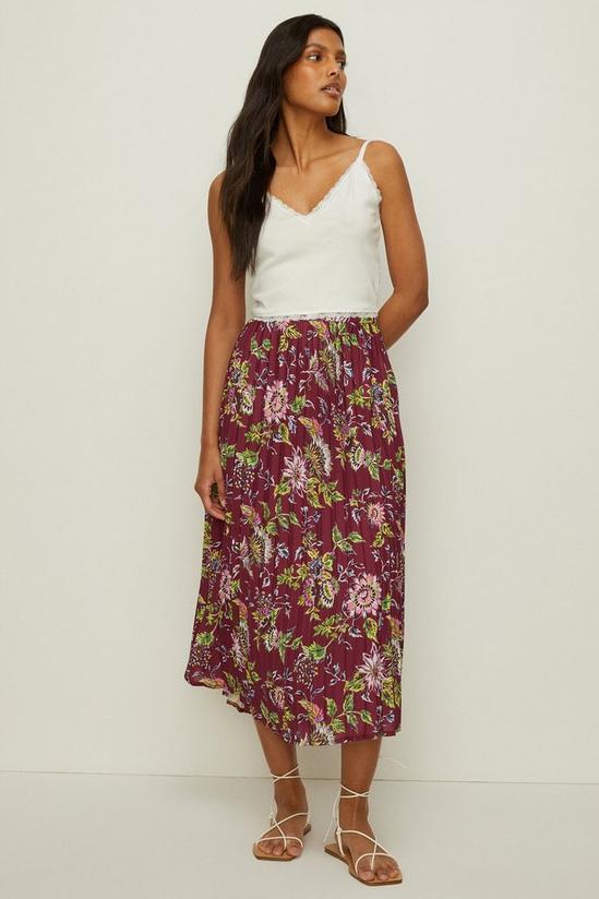 Oasis Petite Berry Floral Printed Pleated Skirt 1