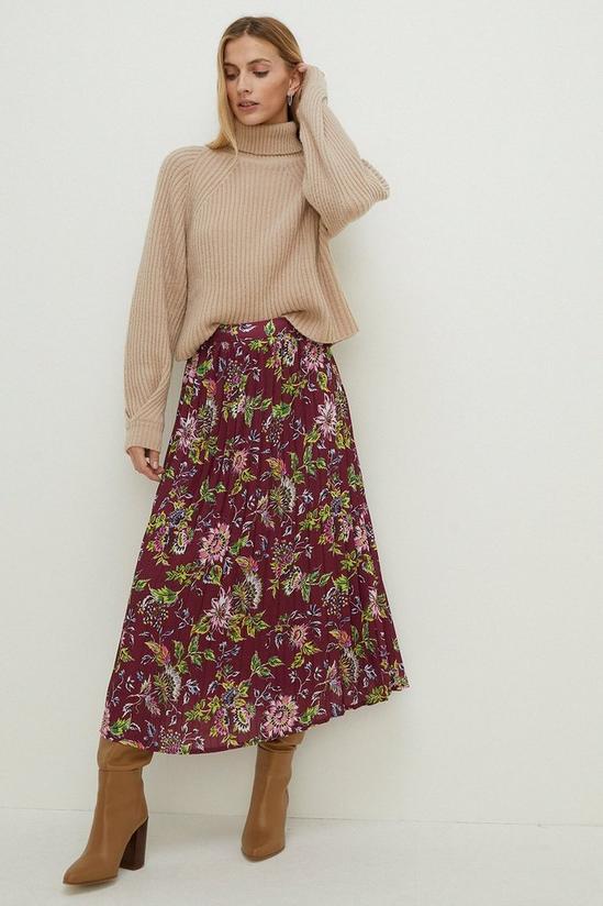 Oasis Berry Floral Printed Pleated Midi Skirt 1