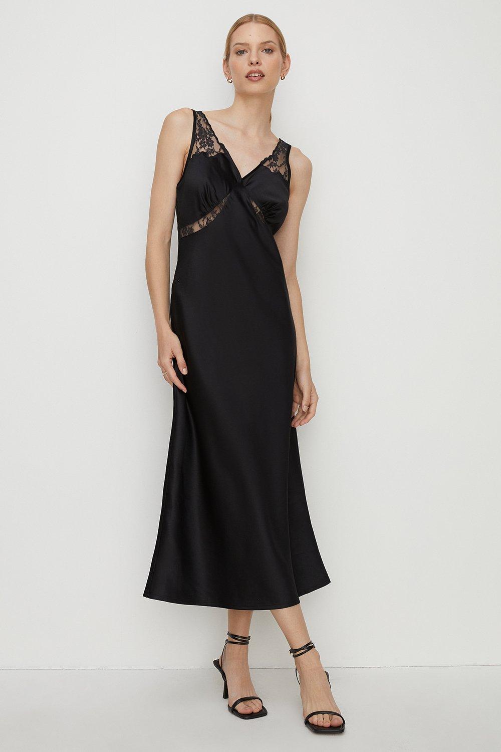 Dresses | Lace Trim Scallop Satin Midi Slip Dress | Oasis