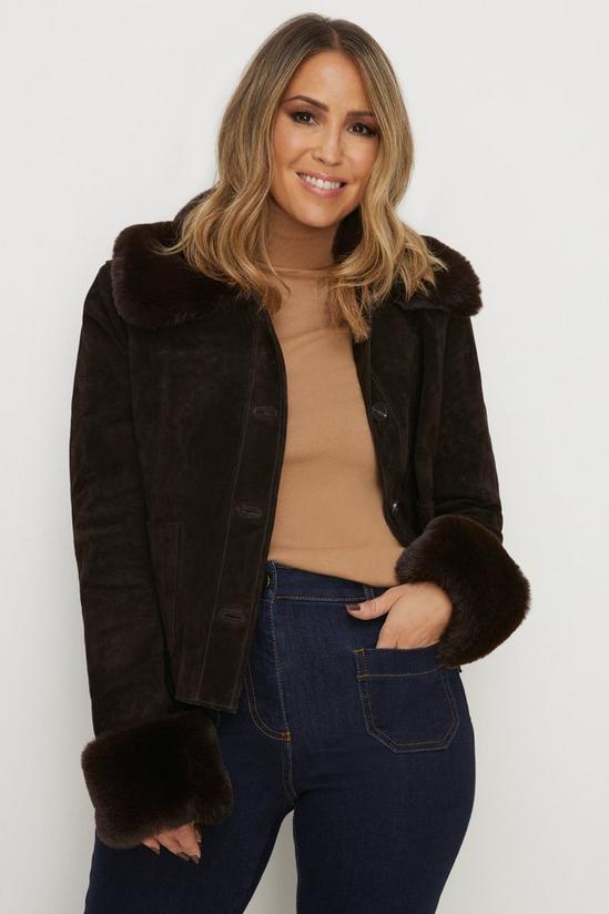 Oasis Rachel Stevens Suede And Faux Fur Cropped Jacket 1