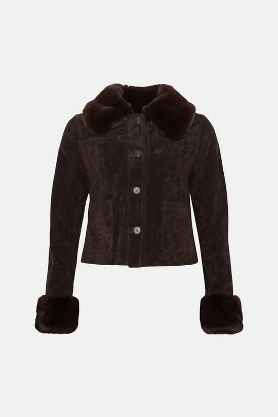 Oasis Rachel Stevens Suede And Faux Fur Cropped Jacket 5