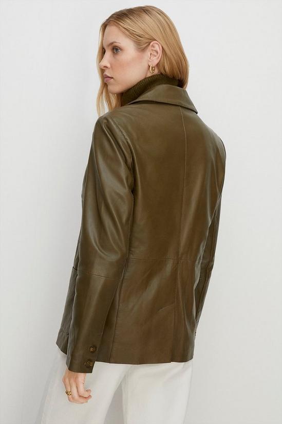 Oasis Relaxed Olive Leather Blazer 3