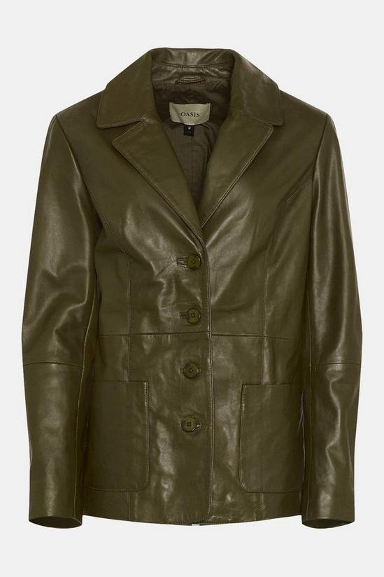Oasis Relaxed Olive Leather Blazer 4