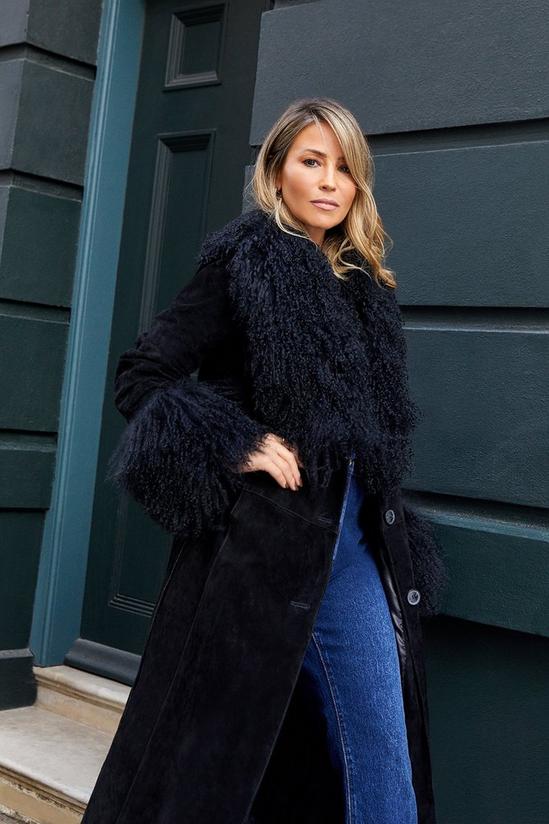 Oasis Rachel Stevens Real Suede Mongolian Fur Wrap Coat 1