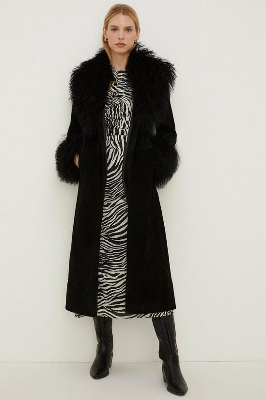 Oasis Rachel Stevens Real Suede Mongolian Fur Wrap Coat 2