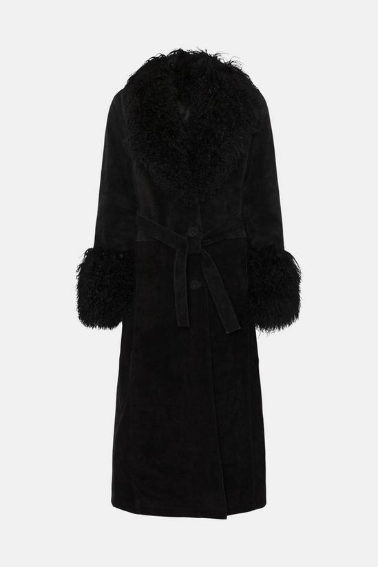 Oasis Rachel Stevens Real Suede Mongolian Fur Wrap Coat 5