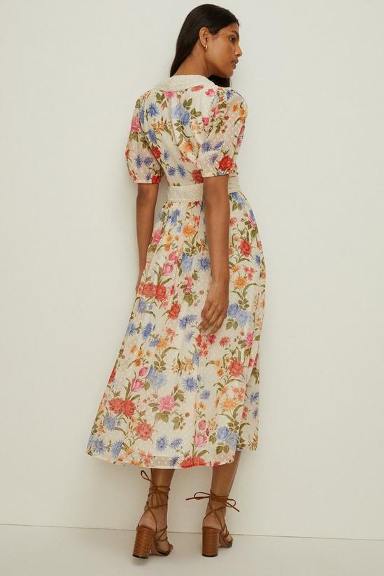 Oasis Floral Dobby Chiffon Lace V Neck Midi Dress 3