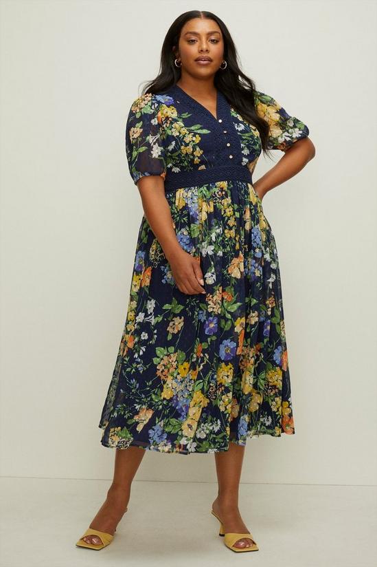 Oasis Plus Size Floral Dobby Lace V Neck Midi Dress 1