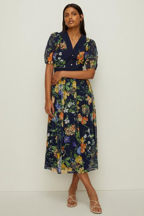 Oasis Petite Floral Dobby Lace V Neck Midi Dress 1