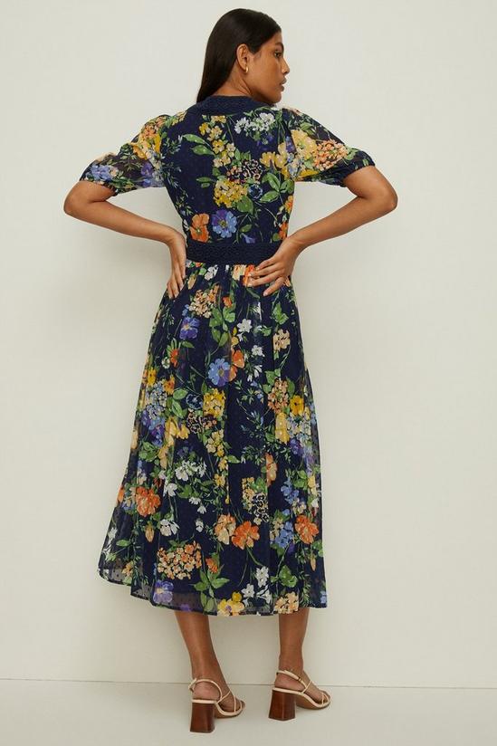 Oasis Floral Dobby Chiffon Lace V Neck Midi Dress 3