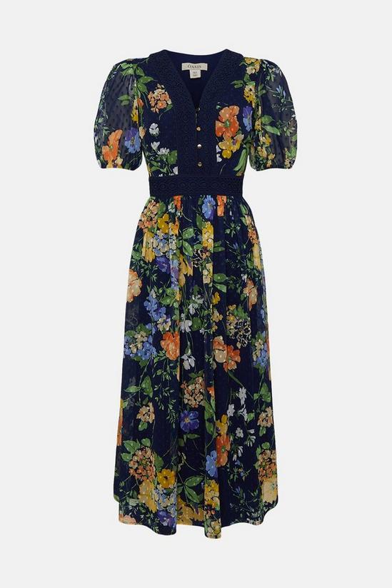 Oasis Floral Dobby Chiffon Lace V Neck Midi Dress 4