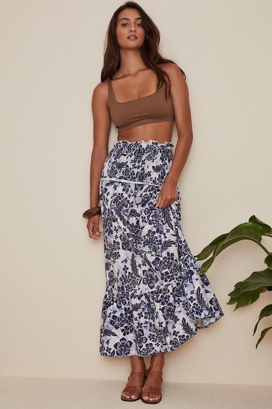 Oasis Floral Woven Mix Shirred Midaxi Skirt 1