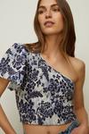 Oasis Floral Woven Mix One Shoulder Shirred Top thumbnail 1