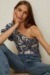 Oasis Floral Woven Mix One Shoulder Shirred Top thumbnail 2