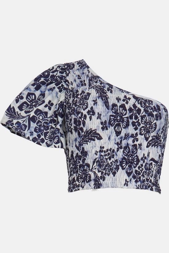 Oasis Floral Woven Mix One Shoulder Shirred Top 4
