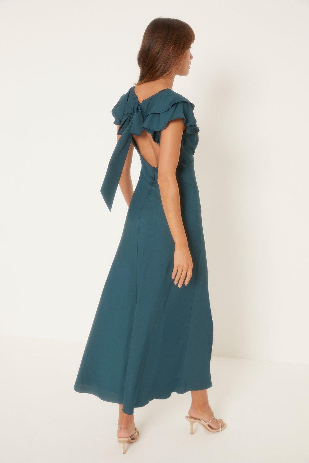 Dresses, Frill V Neck Satin Bias Midaxi Dress