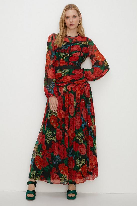 Oasis Contrast Ruched Floral Chiffon Maxi Dress 2