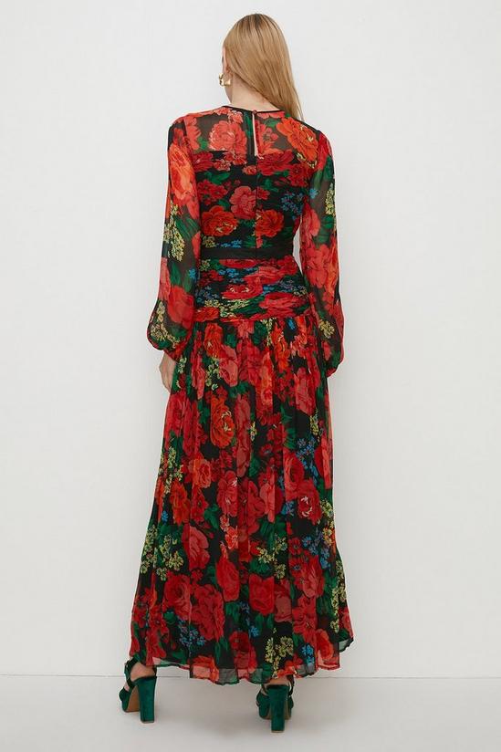 Oasis Contrast Ruched Floral Chiffon Maxi Dress 3