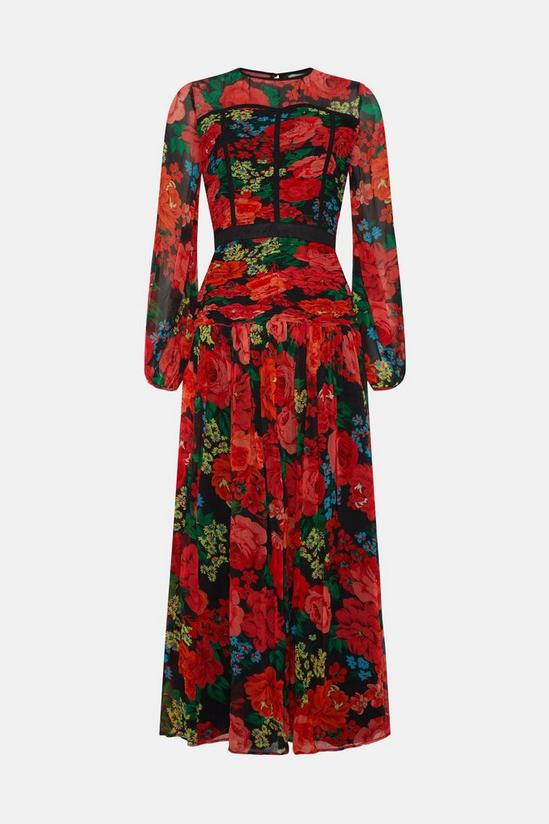 Oasis Contrast Ruched Floral Chiffon Maxi Dress 4