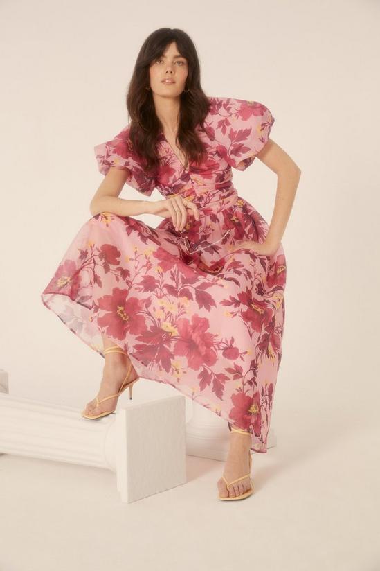 Oasis Lyanna Floral Ruched V Neck Organza Midi Dress 2