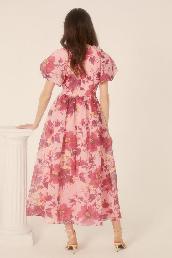 Oasis Lyanna Floral Ruched V Neck Organza Midi Dress 3