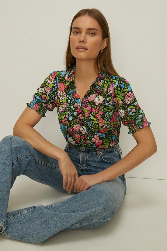 Oasis Slinky Jersey Floral Shirred Cuff Shirt 1