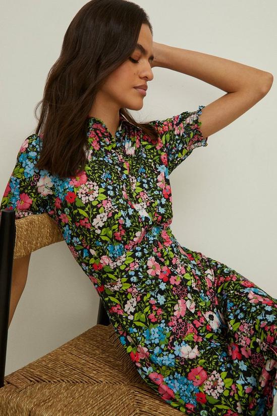 Oasis Slinky Jersey Floral Shirred Cuff Midi Dress 2