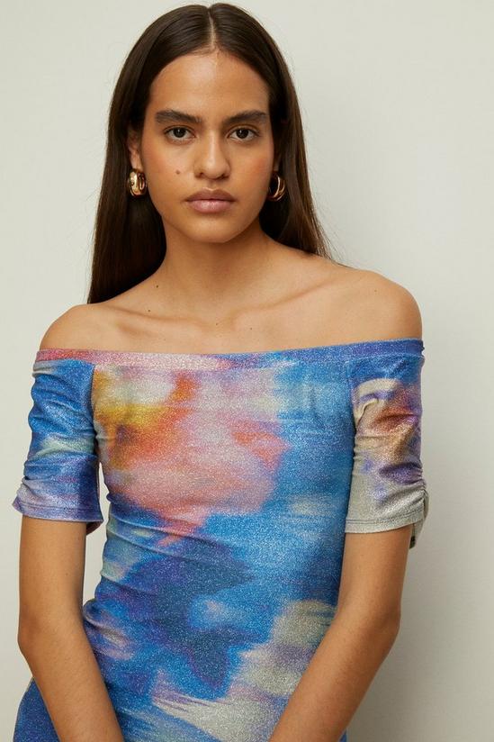 Oasis Abstract Shimmer Jersey Bardot Midi Dress 2