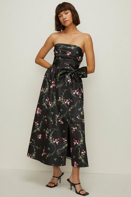 Oasis Ditsy Floral Printed Satin Bandeau Bow Dress 1
