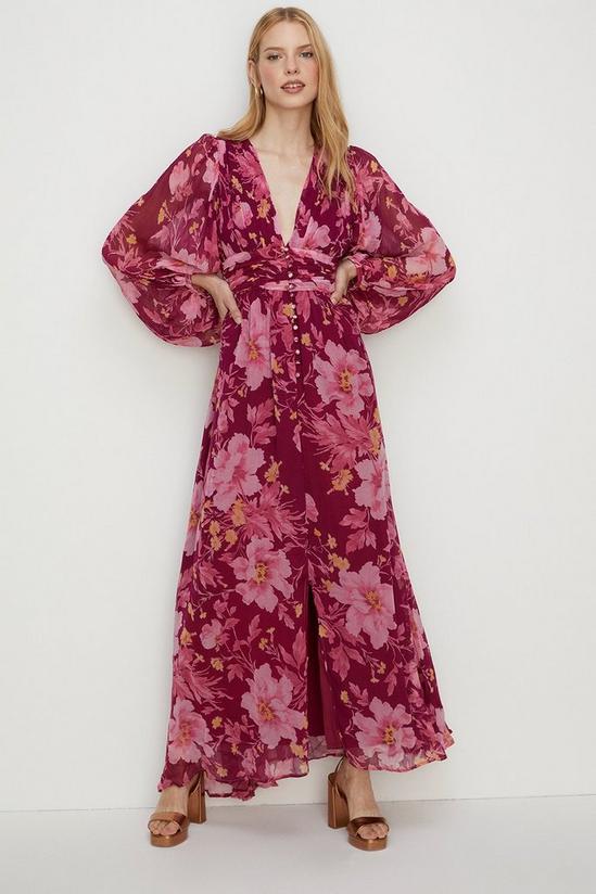 Oasis Lyanna Floral Chiffon Button Maxi Dress 1