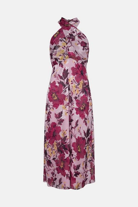 Oasis Floral Cross Neck Halter Satin Midi Dress 4