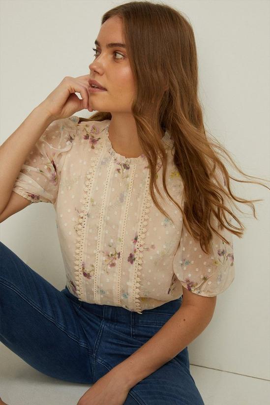 Oasis Lace Trim Dobby Chiffon Ditsy Floral Blouse 1