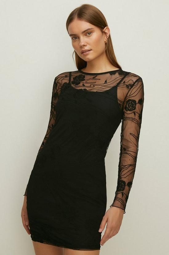 Oasis Embroidered Mesh Tie Back Mini Dress 1