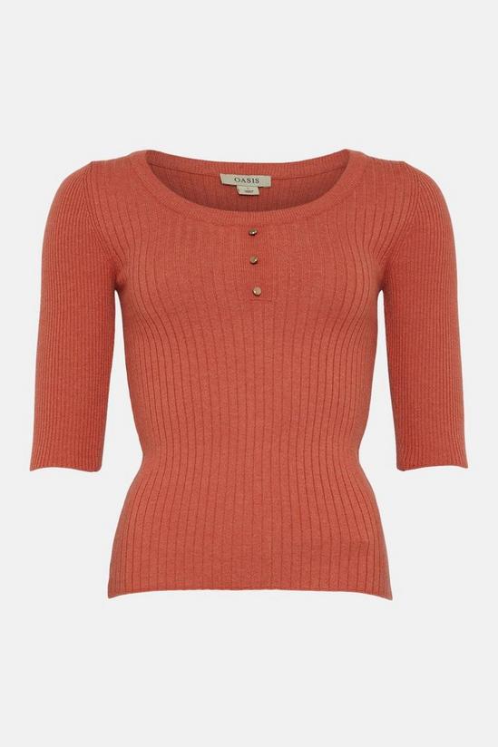Oasis Long Sleeve Red Rib Knit Top Size XS