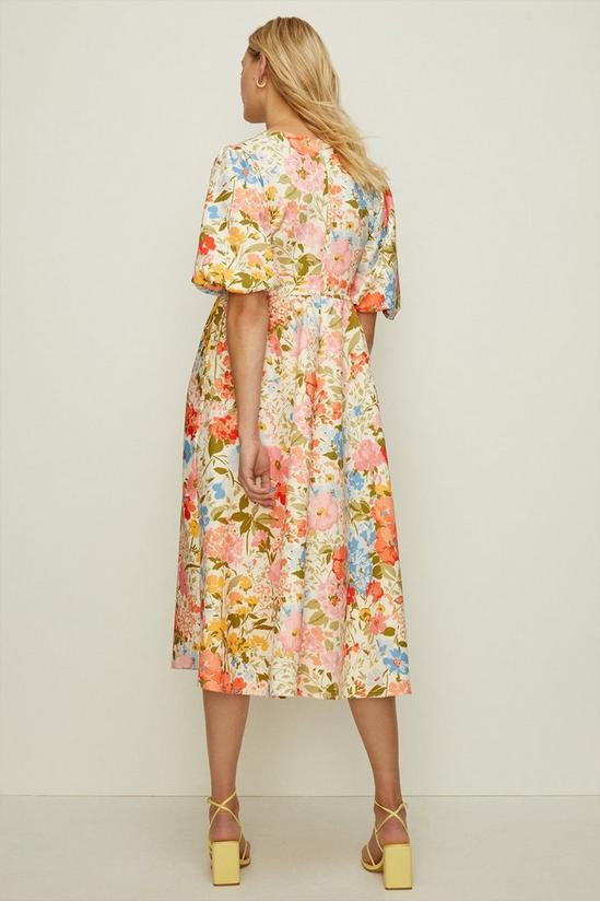 Oasis Petite Floral Scuba Puff Sleeve Midi Dress 3