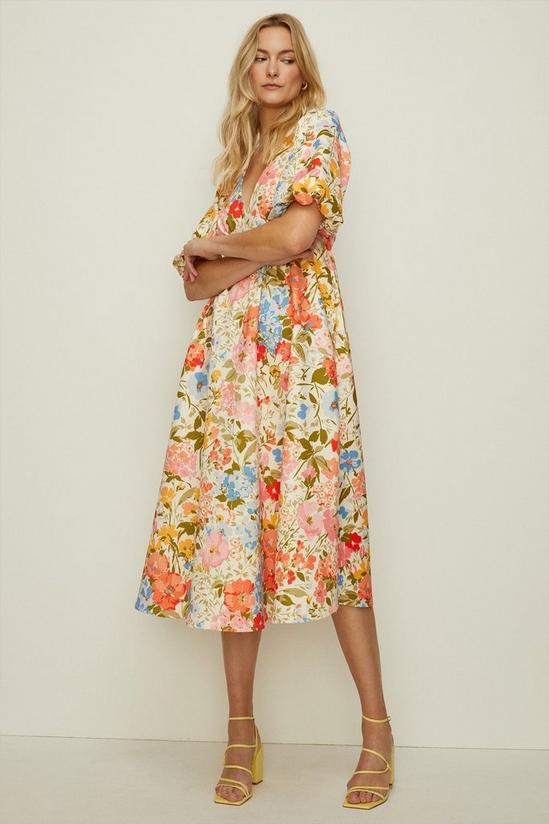 Oasis Floral Scuba Puff Sleeve Midi Dress 2