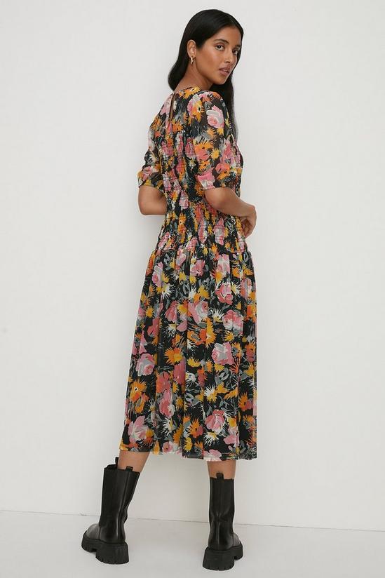 Oasis Floral Mesh Shirred Bodice Midi Dress 3