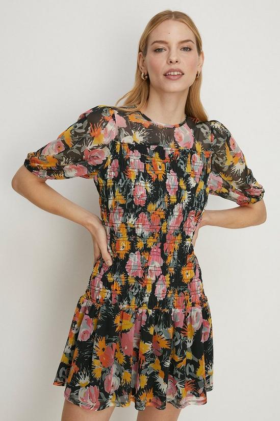 Oasis Floral Mesh Shirred Bodice Mini Dress 1