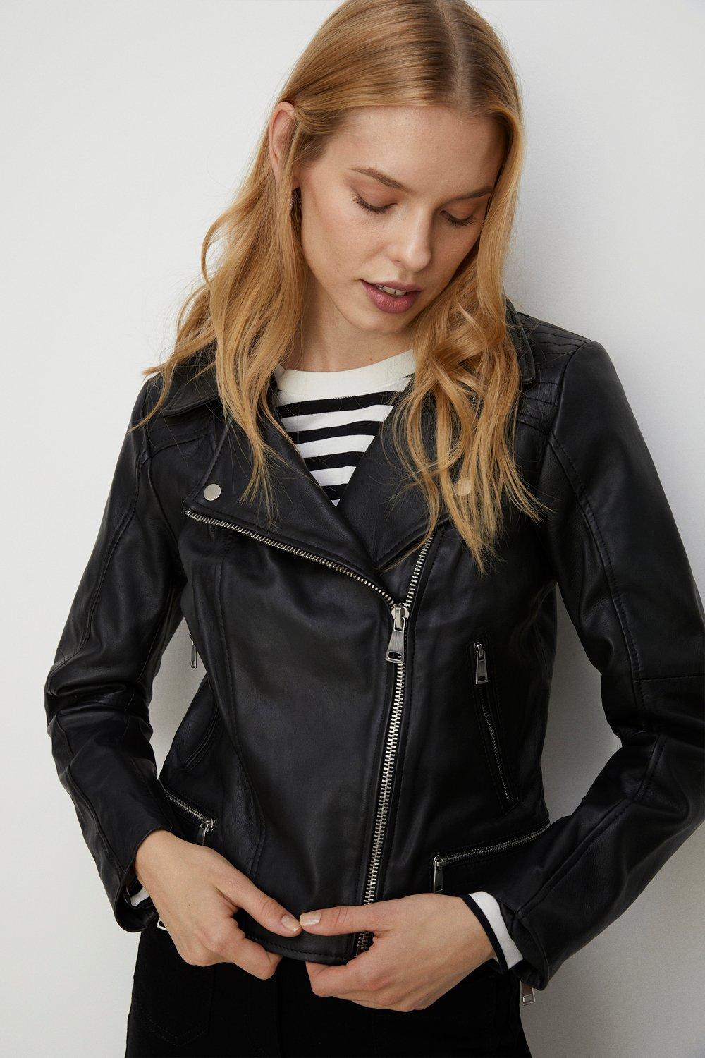 Oasis burgundy leather on sale jacket