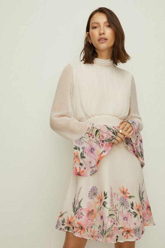 Oasis Rose Dufton Floral Flute Sleeve Mini Dress 1