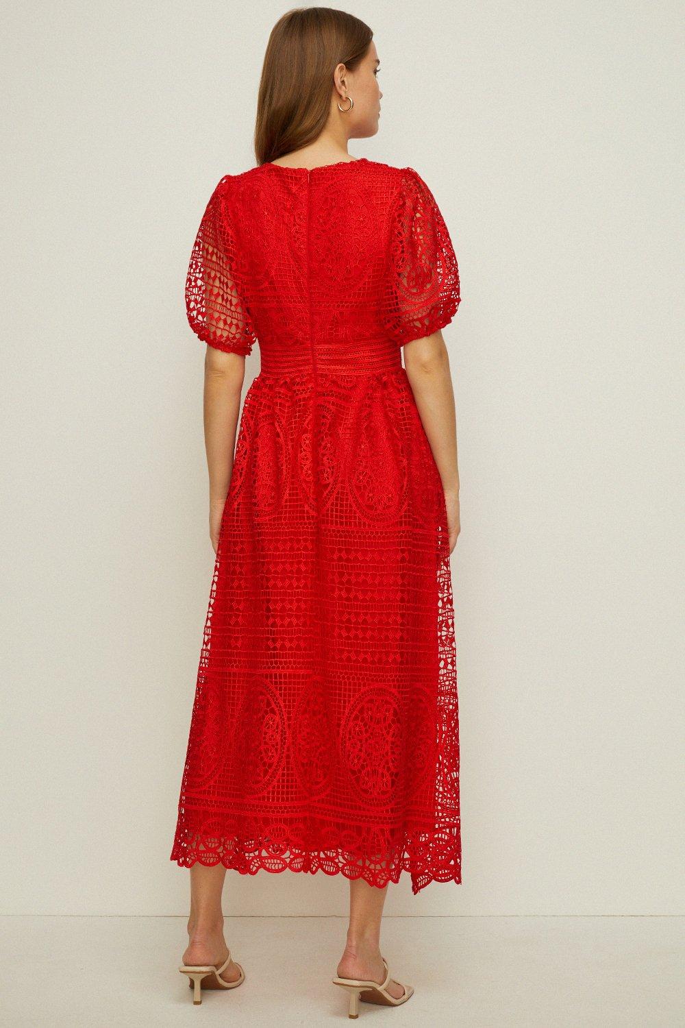 Oasis red lace dress deals
