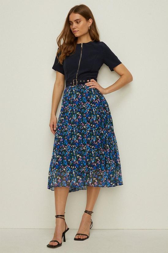 Oasis Zip Through Floral Pleated Dress 1