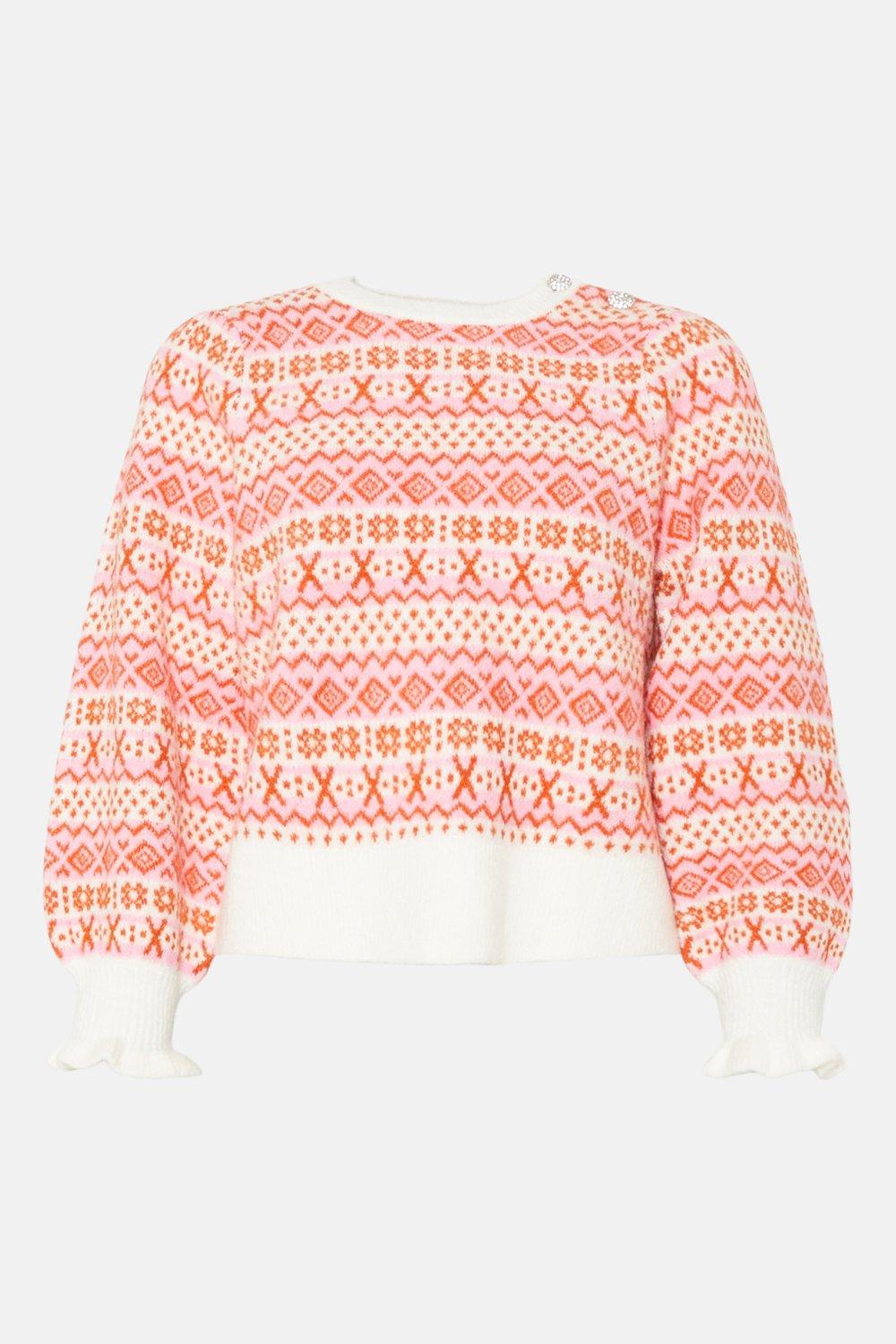 Oasis pink outlet fairisle jumper