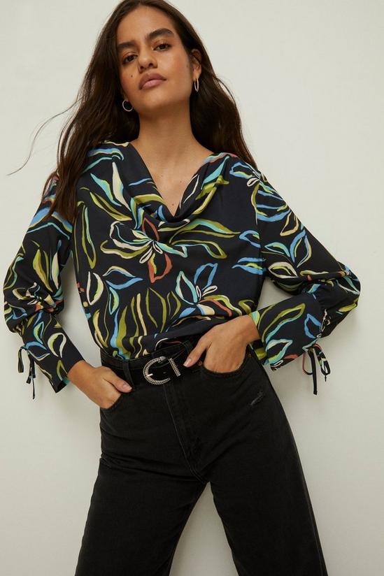 Oasis Leafy Floral Long Sleeve Cowl Neck Top 1