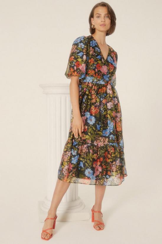 Oasis Floral Organza Wrap Midi Dress 1