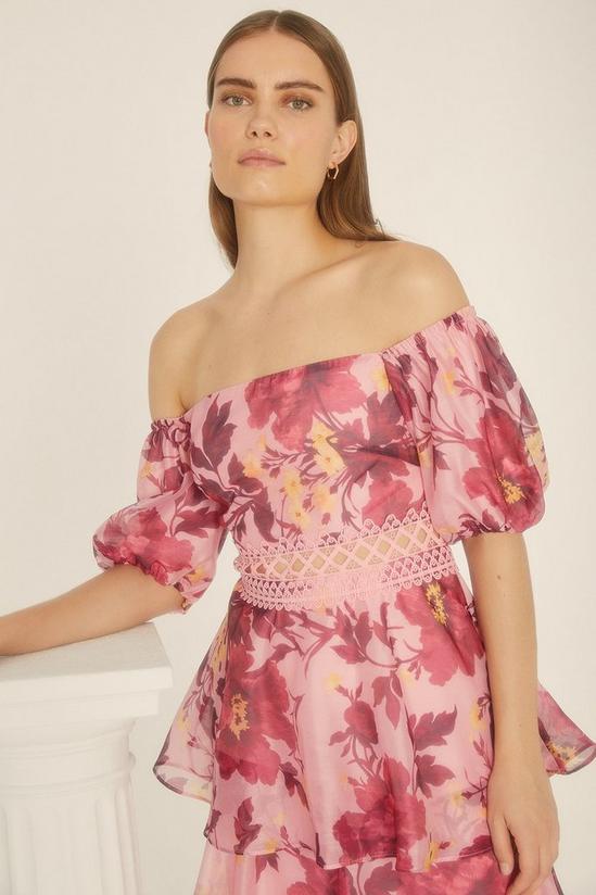 Oasis Lyanna Floral Organza Bardot Midi Dress 2
